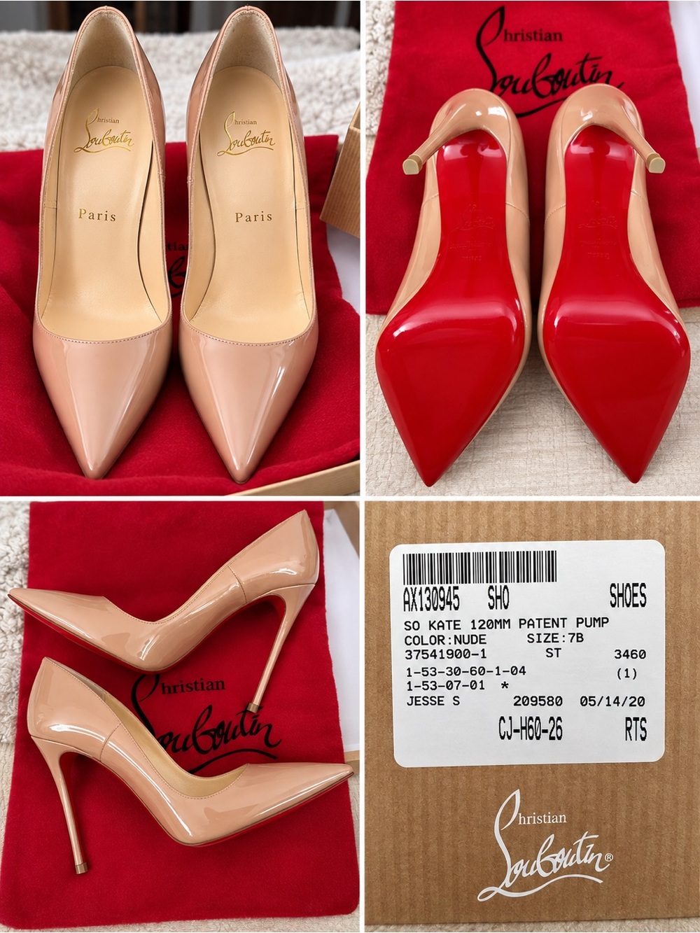 Christian Louboutin So Kate 120mm Nude Patent Pumps Size 37 / 7B NIB